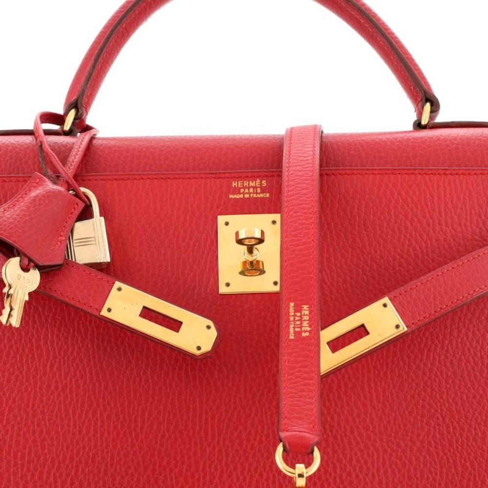 Hermes Kelly Handbag Rouge Vif Ardennes with Gold Hardware 32 Red - Picture 6 of 10